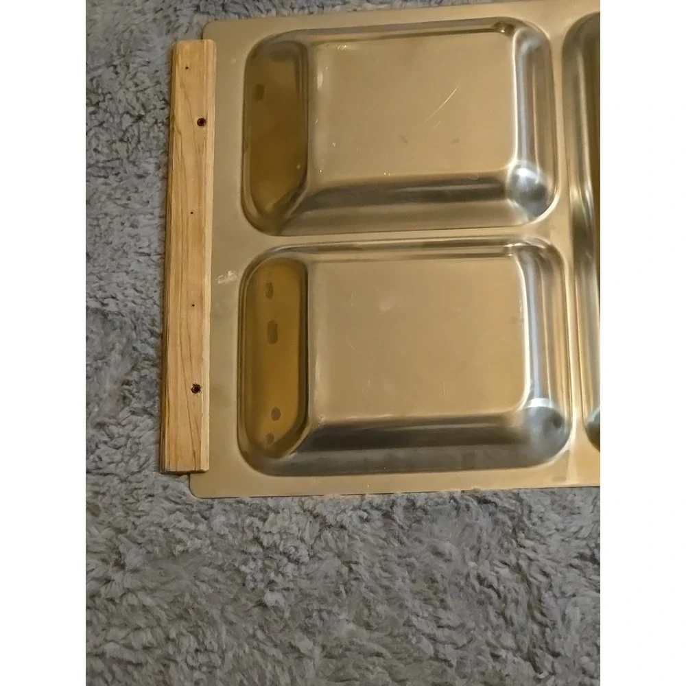 Vintage Kalmar Designs MCM Stainless Steel Teak Handles Divided Serving Tray 13